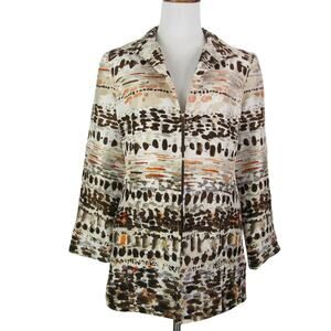 Chico's Size 0 Silk Jacket Blazer Lined Hook & Eye Front Geometric Motif Pockets